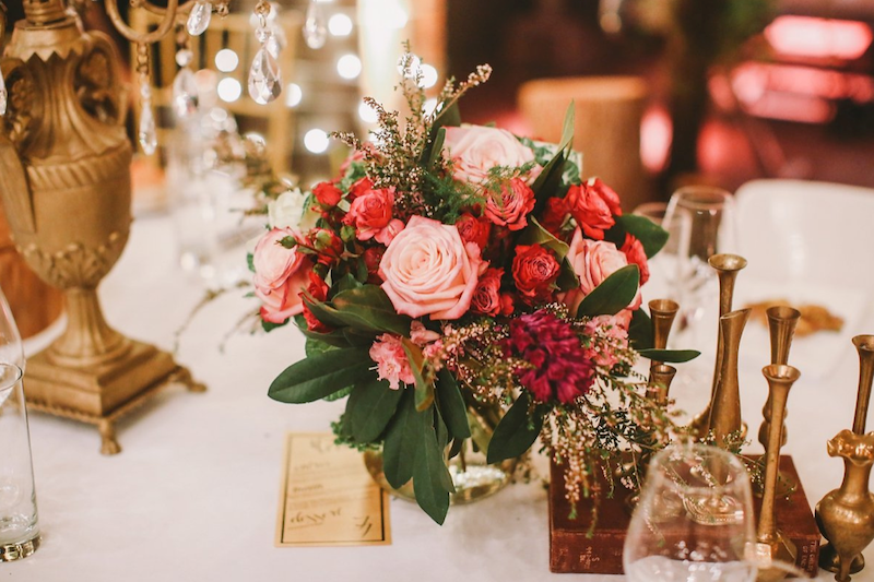 gold wedding reception table decor