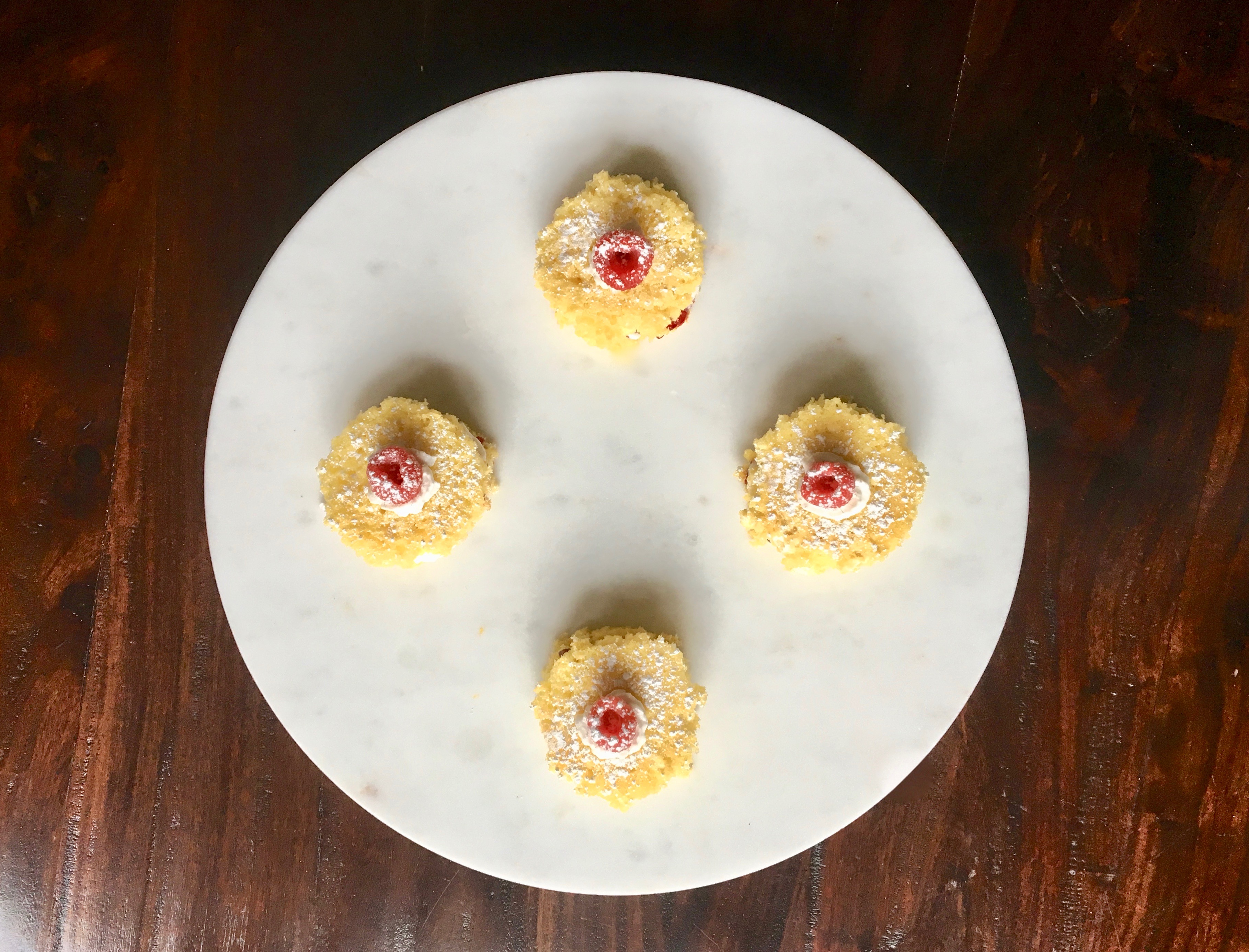 Raspberry and Cream Genoise Sponge cakes display