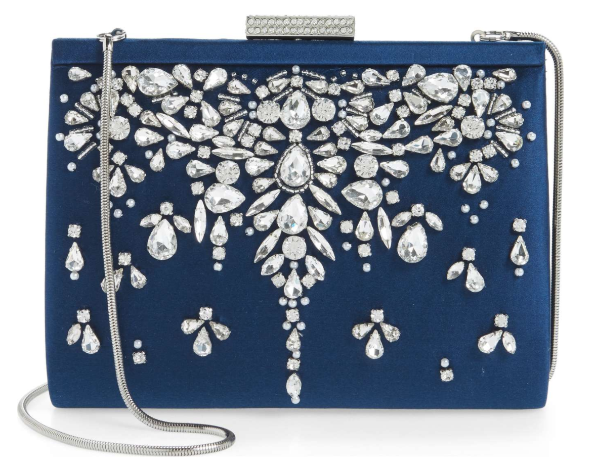 Blue color scheme formal purse with crystal detail for wedding or event