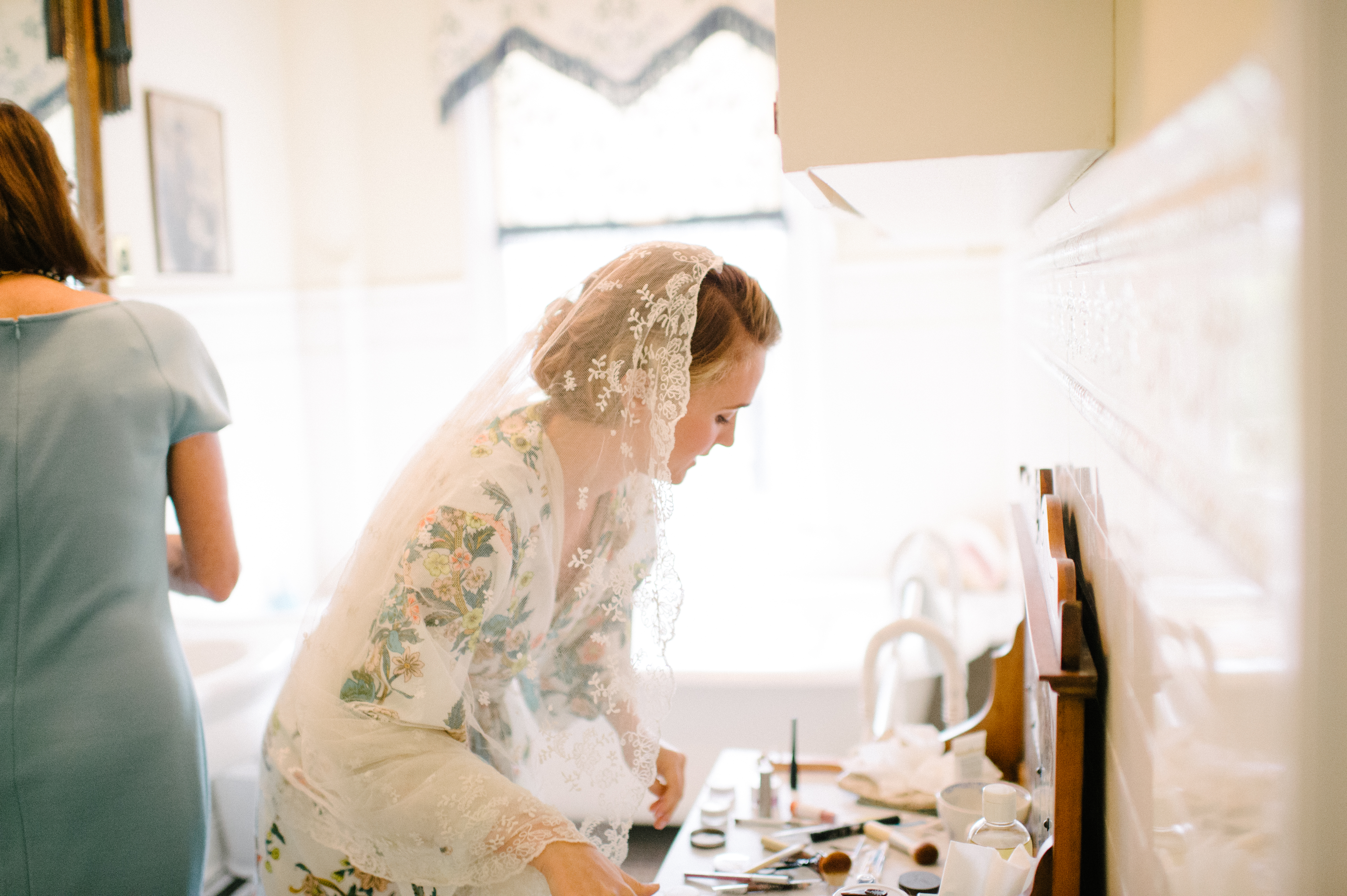 1940s Inspired Countryside Wedding bride with lace veil