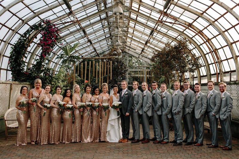 1920's inspired greenhouse wedding bridal party