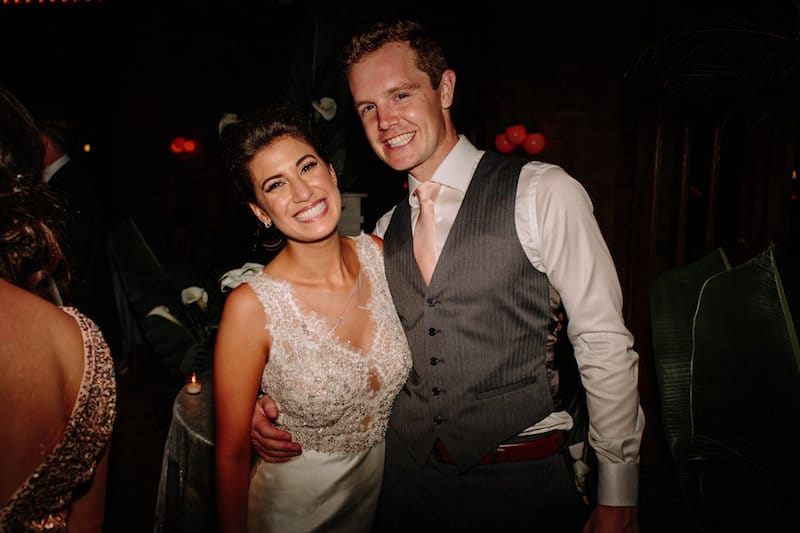 1920's inspired greenhouse wedding bride and groom dancing