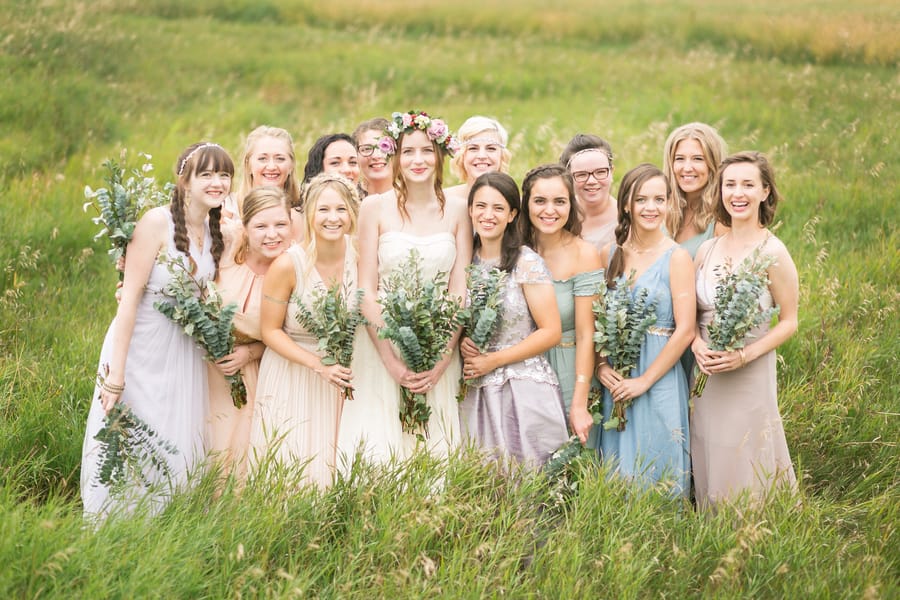 DIY-Rustic-Farmyard-Barn-bridesmaids-different-dresses