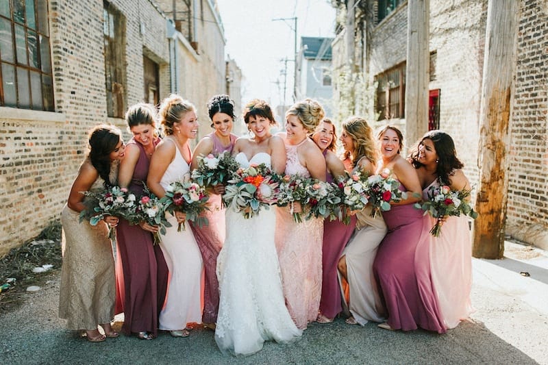 Edgy Shabby Chic Wedding bridesmaids and bride