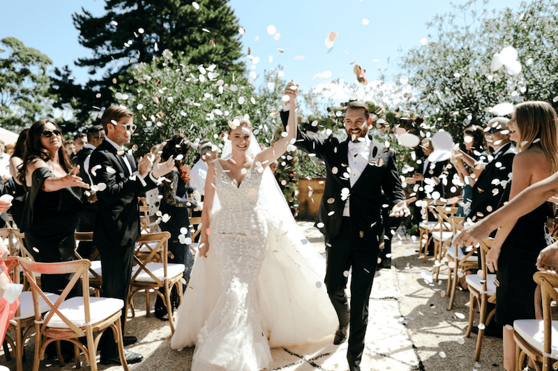 French Estate Formal Wedding bride and groom processional