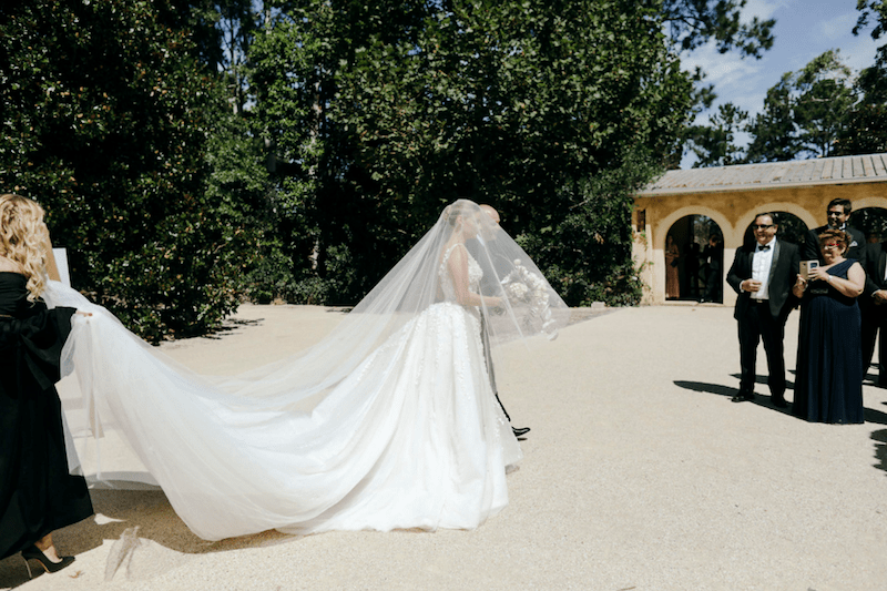 French Estate Formal Wedding bride down aisle