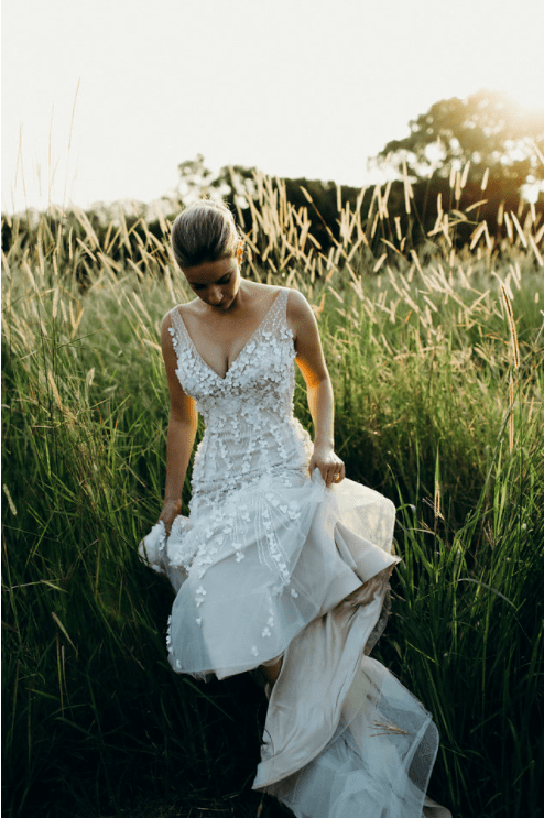 French Estate Formal Wedding bride in garden