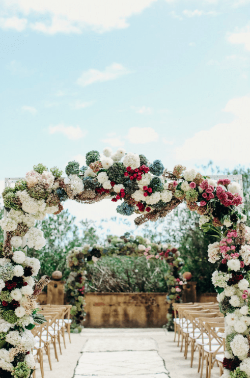 French Estate Formal Wedding floral arch altar and aisle