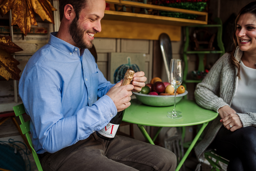 Vintage-village-christmas-themed-engagement-champagne