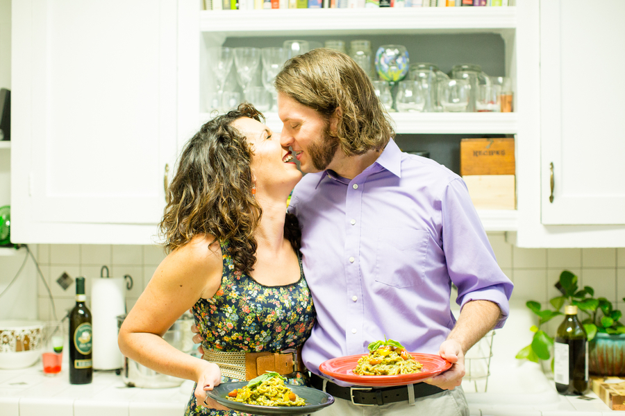 vintage-domestic-life-engagement-shoot-couple-cooking