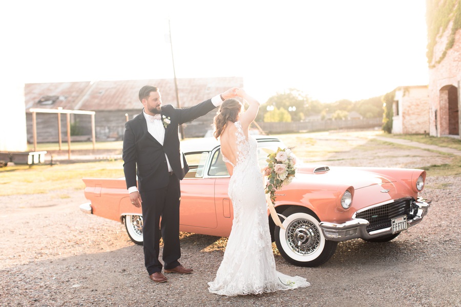 urban-shabby-chic-formal-wedding-getaway-car