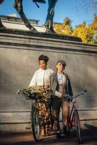 Portland Tweed Ride vintage girls on antique bikes