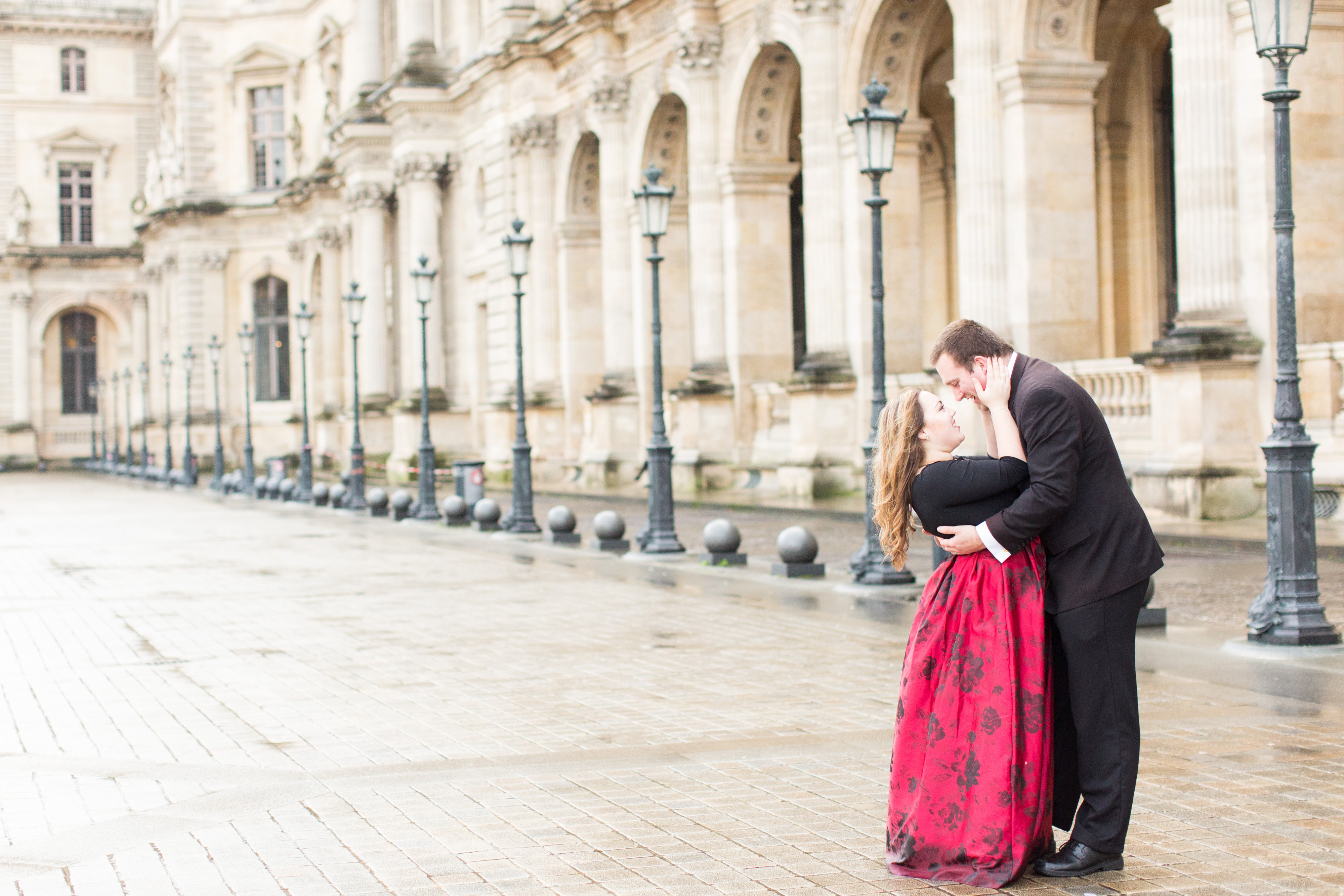 Wedding Anniversary Shoot in Paris couple in front of louvre