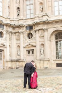 Wedding Anniversary Shoot in Paris couple in front of louvre