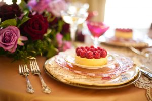 Vintage wedding dessert and table setting